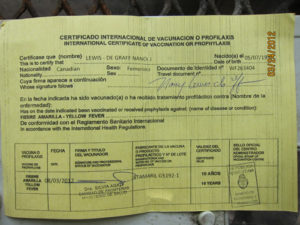 Yellow fever vaccination card