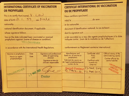 Yellow Fever Vaccination Card in Rwanda, Uganda and Congo