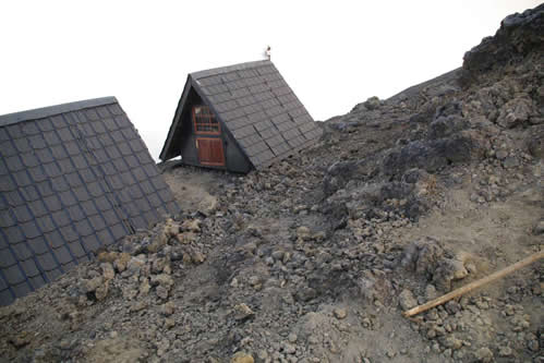 Cabins at the top of Mount Nyiragongo