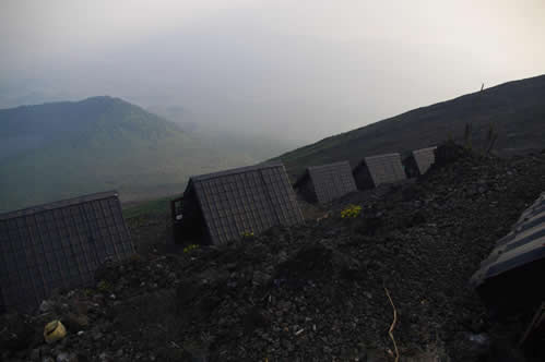 Cabins on top of Mount Nyiragongo 