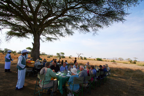 Bush breakfast after balloon safari in Serengeti